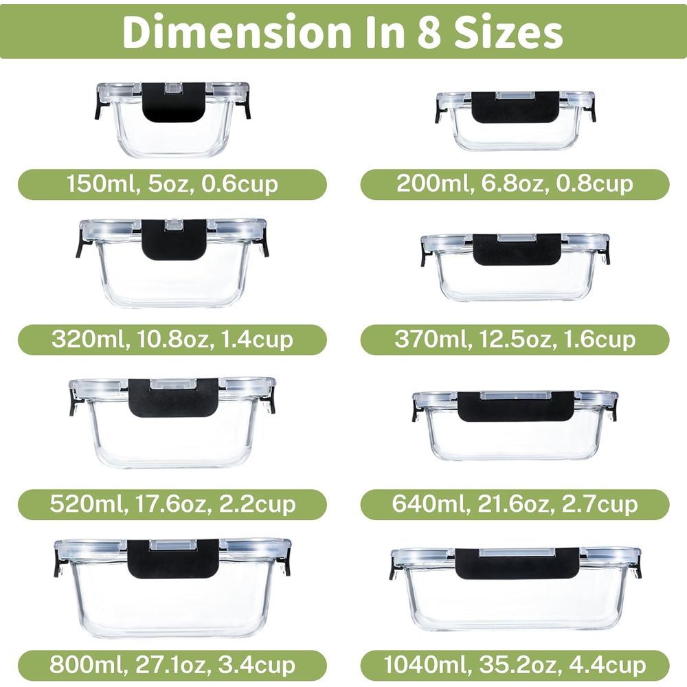 8-Piece Borosilicate Glass Foo - Food Storage Set Glass recension och pris