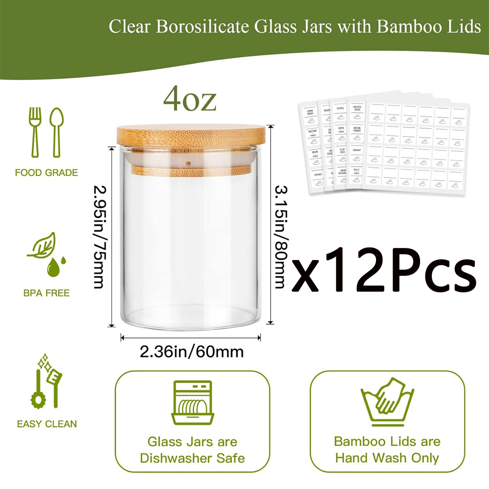 4oz Glass Spice Jars with Bamb - Food Storage Glass Box recension och pris