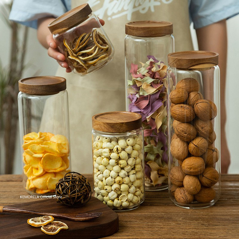 Wood Lid Glass Airtight Canist - Food Storage Glass Box recension och pris