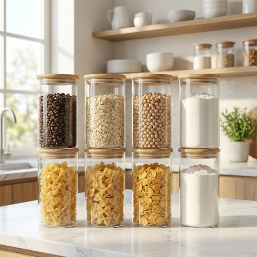 Glass Jars with Bamboo Lids 28 - Food Storage Set Glass recension och pris