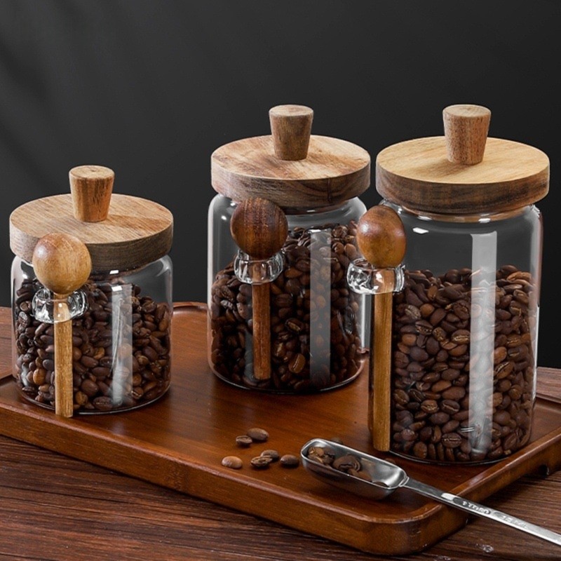 ABJI-Glass Jar With Wooden Lid - Food Storage Set Glass recension och pris