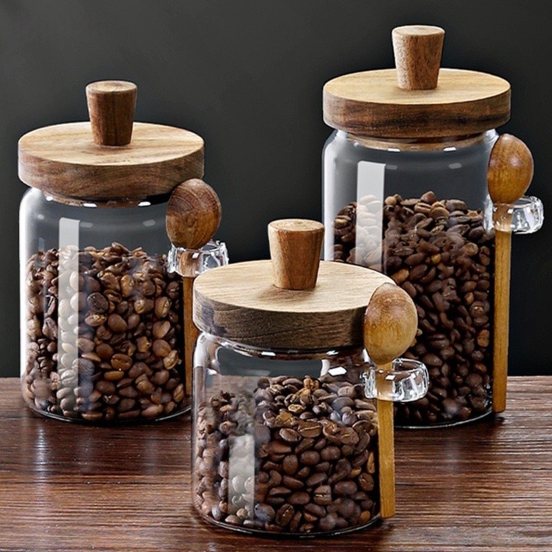 ABJI-Glass Jar With Wooden Lid - Food Storage Set Glass recension och pris