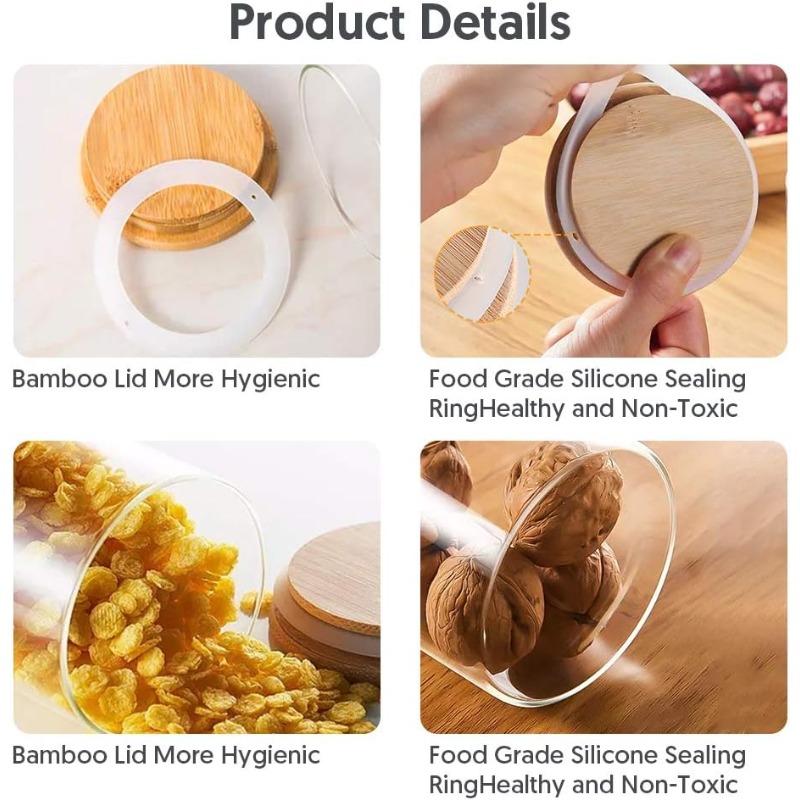 12 Glass Jars Set with Bamboo  - Food Storage Set Glass recension och pris
