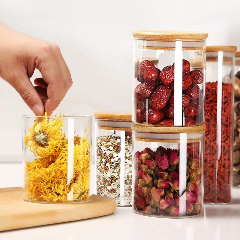 12 Glass Jars Set with Bamboo  - Food Storage Set Glass recension och pris