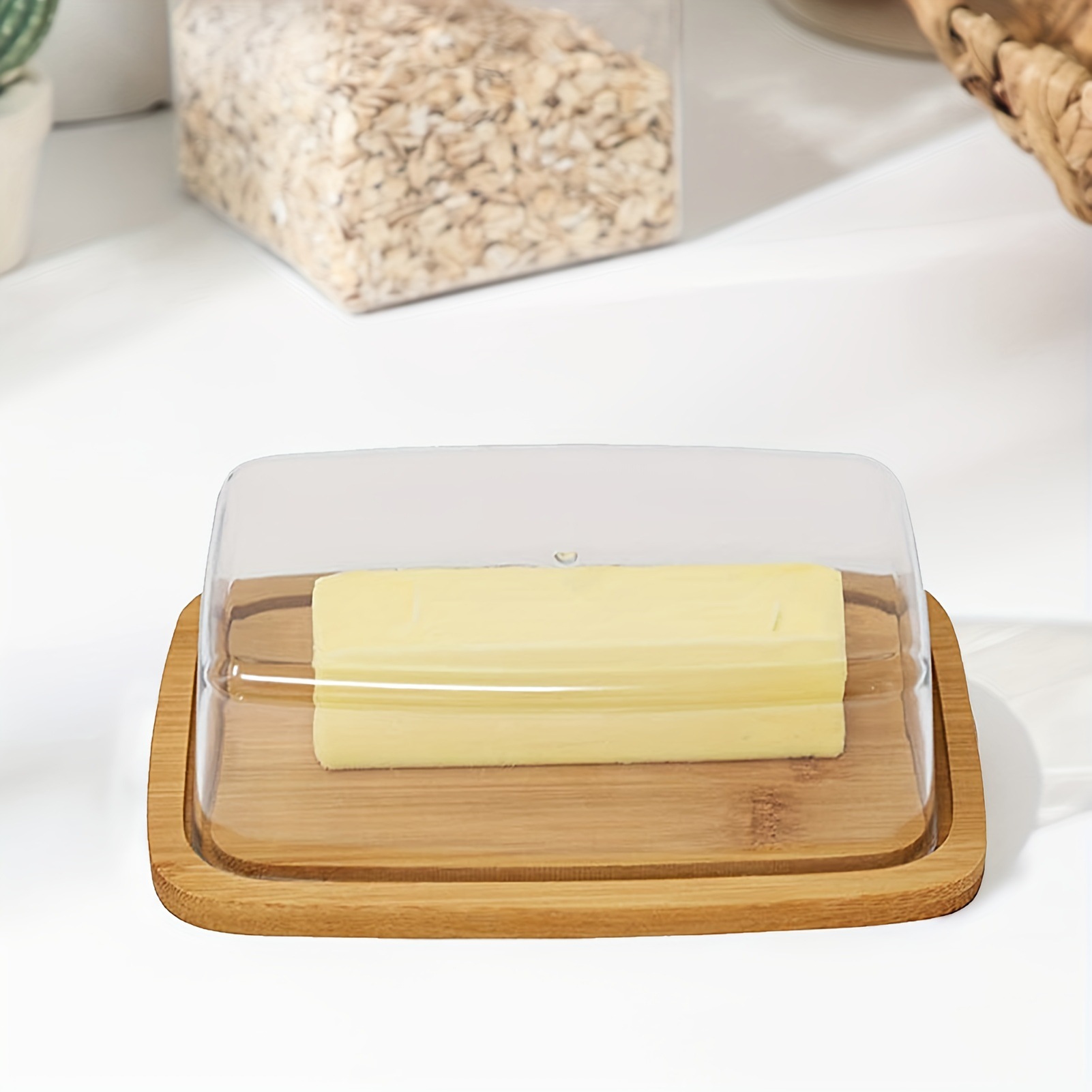 Bamboo Butter Dish Rectangular - Food Storage Glass Box recension och pris